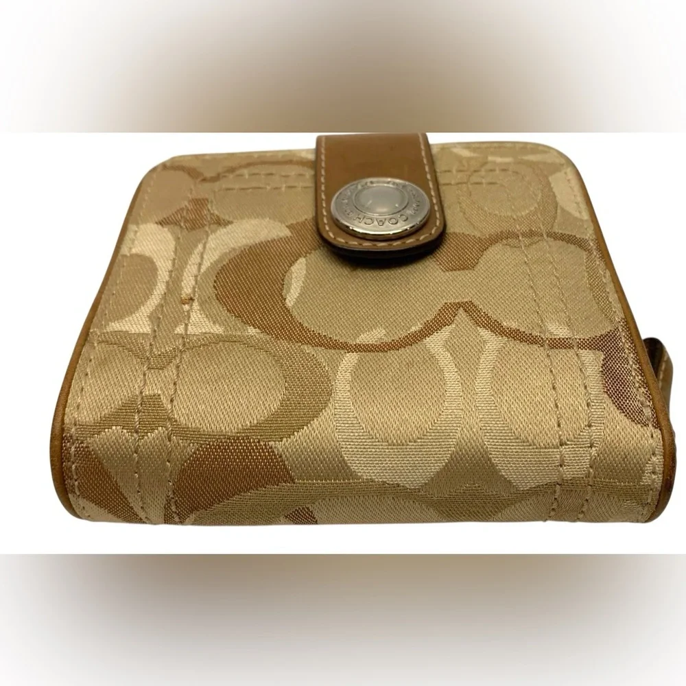 Coach Tan and Brown Wallet with Snap Closure canvas and leather